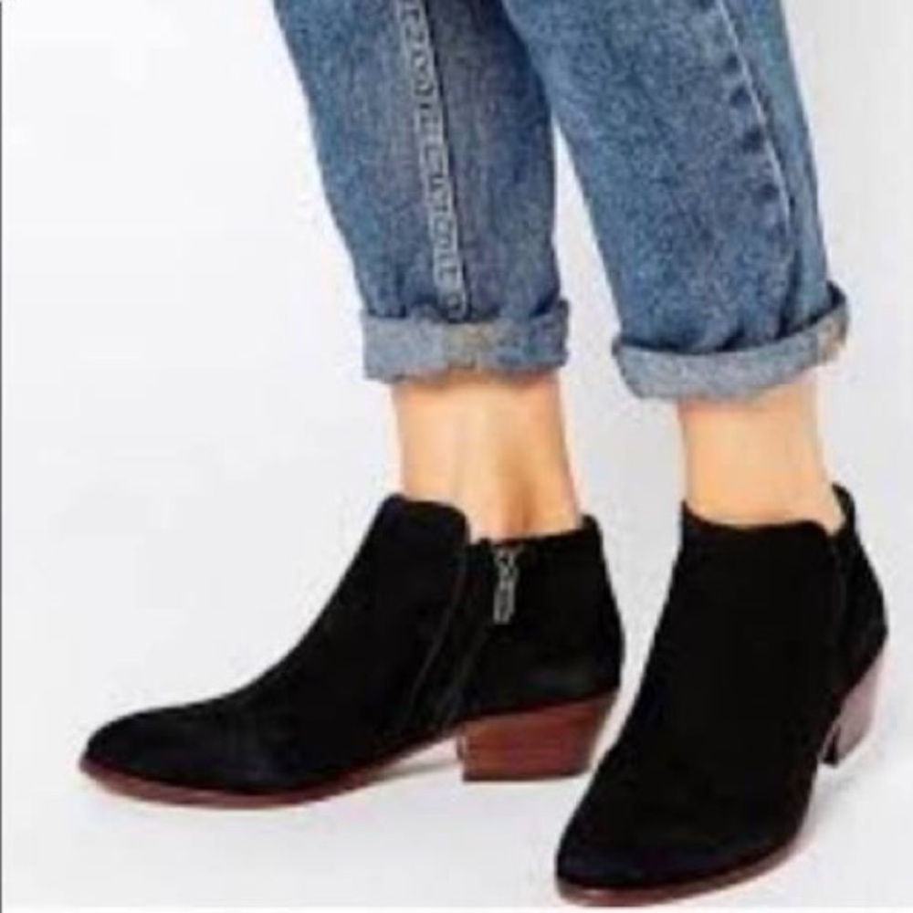 SAM EDELMAN- “Petty” Black Suede Leather Ankle Booties-Size 7.5